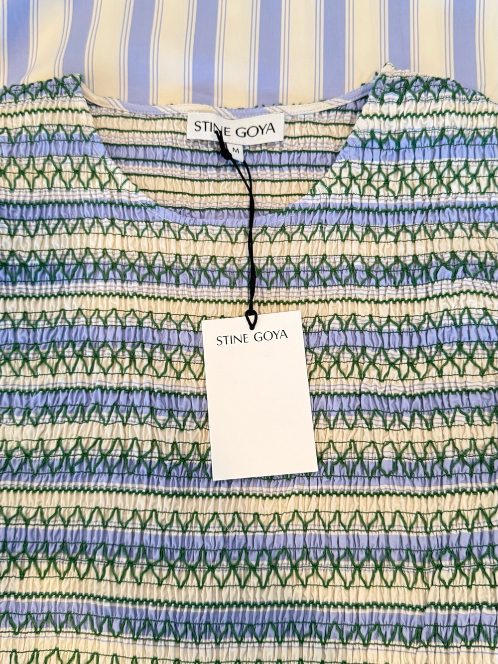 NWT Stine Goya Smocked Gathered Tank Dress - Blue & Green Stripes Medium $425 - Picture 3 of 8